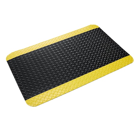 Crown Matting Technologies Antifatigue Mat, 12' L x 4' W, 7/8" Thickness, Vinyl deck plate, Black/Yellow CD 3442YB